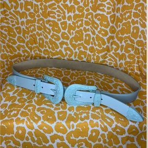 Pastel Blue Double Buckle Western Style Belt